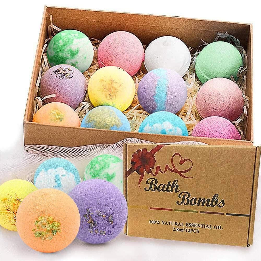 Bath Bombs Gift Set Large 12 PCS 2.8oz Organic Natural Essential Oils, Relax and Moisturize Skin, Luxury Spa Bomb Gifts for Girl, Mom, Kids, Wife, Birthday, Valentine's Day, Anniversary