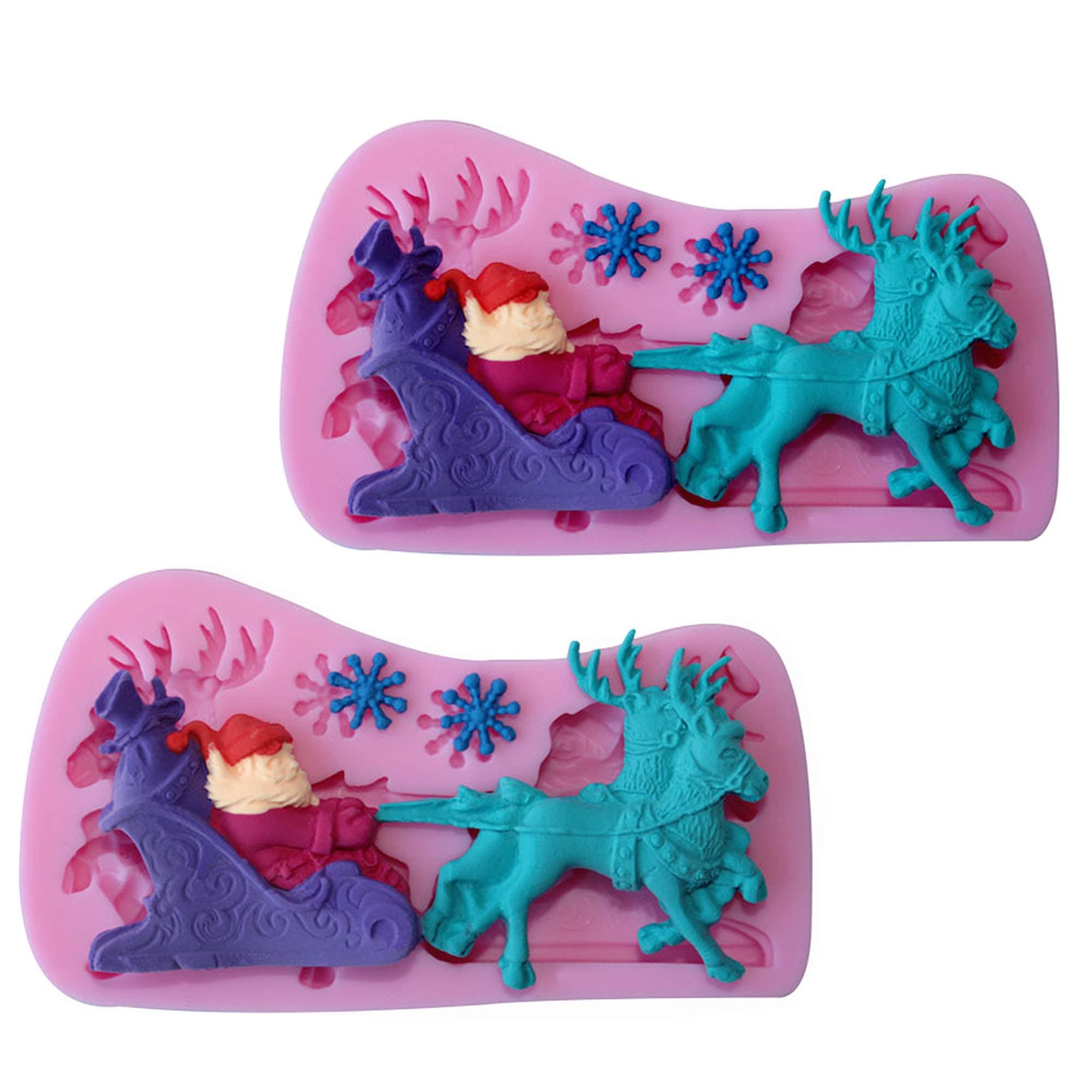 2pcs Christmas Deer Silicone Mold Icicle Snowflake Chocolate Candy Molds Fondant Cake Decorating Tools Kitchen Baking Moulds, Bakeware Mat Cake Border Decor DIY Mold