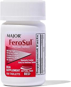 Ferosul - Ferrous Sulfate 325mg Tablets with 65mg of Elemental Iron - Iron Supplement for Women, Men - Red - 100 Tablets - Pack of 1