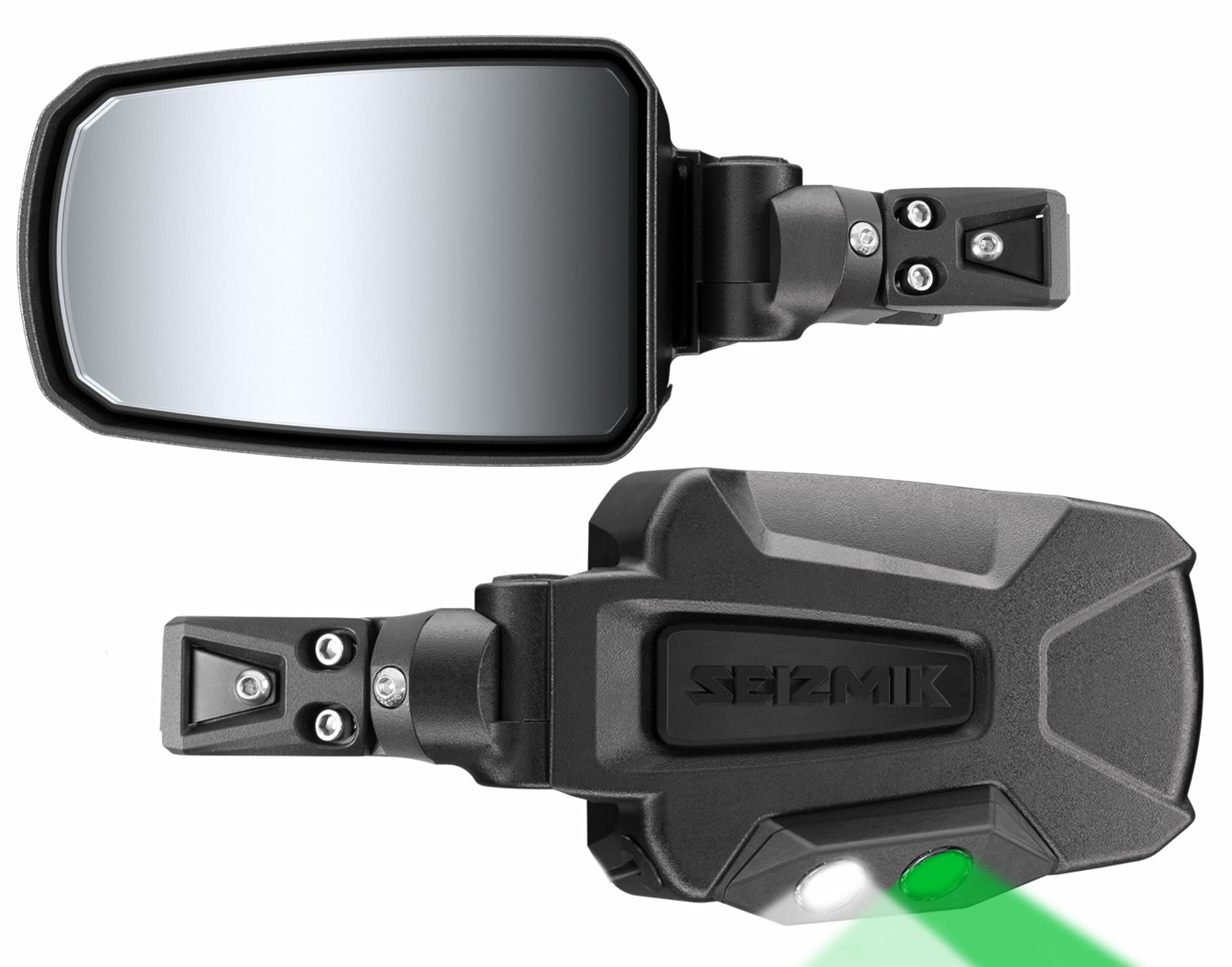 Pursuit Series Side View Mirrors with Dual Mode LED Night Vision (Pair - Cast Aluminum) for Various Size UTVs (Polaris Pro-Fit and Can-Am Profiled)