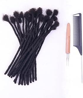 0.4cm and 0.6cm Width 4-16 Inch 10-100 Strands Options 100% Human Hair Dreadlock Extensions for Men Women Kids Full Handmade Human Loc Extensions with Needle and Comb(0.4cm, 6inch, 10Strands)