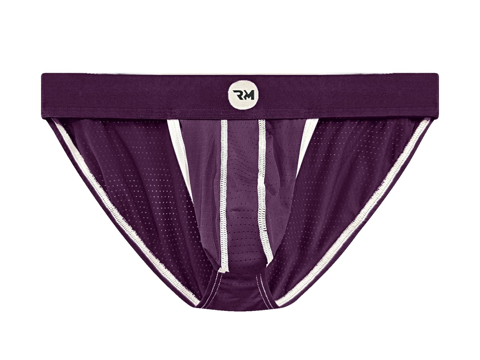 Real Men Ares-Accent Low-Rise Pouch Bikini Brief – 1, 3, 6 Pack with Size B & D Pouch XS - 5XL, D Pouch 1 Pack- Purple Mesh, XXL