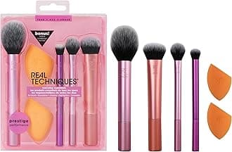 6 Piece Everyday Essentials Makeup Brush Set, Includes 4 Brushes & 2 Makeup Sponges, For Foundation, Blush, Bronzer, Contour, Eyeshadow, & Powder, Travel Gift Set, Cruelty-Free & Vegan