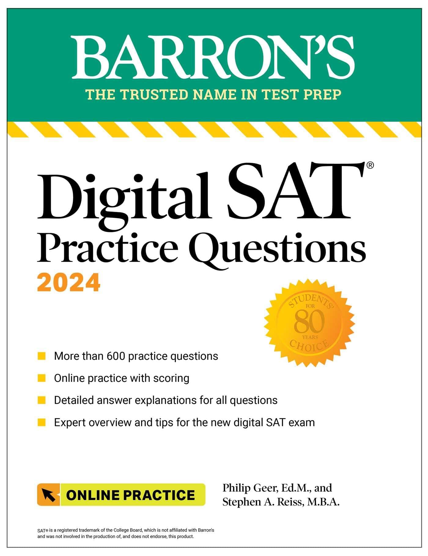 Digital SAT Practice Questions 2024: More than 600 Practice Exercises for the New Digital SAT + Tips + Online Practice (Barron's SAT Prep) Paperback – December 5, 2023