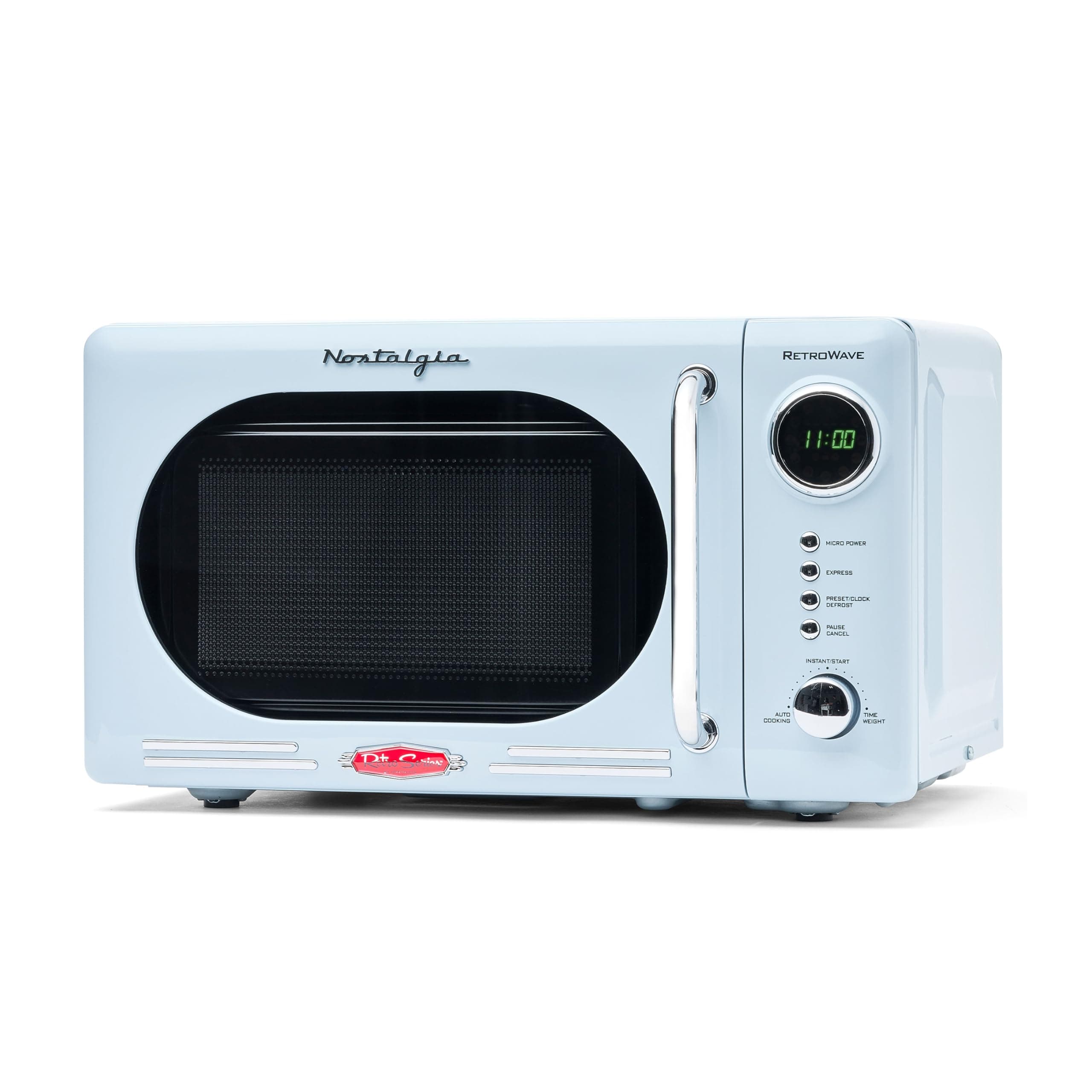 Nostalgia Retro Compact Countertop Microwave Oven, 0.7 Cu. Ft, Blue
