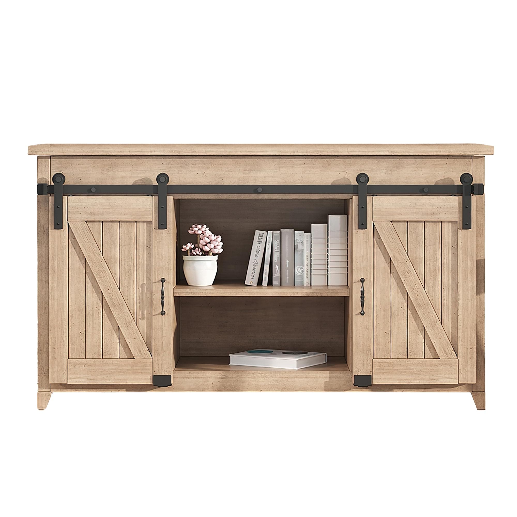 ZEKOO 7FT Super Mini Sliding Barn Door Hardware Kit for Double Door Cabinet, Small Barn Door Hardware Track Kit for TV Stand, Cupboards, Storage Cabinets, Wardrobes, I Shape Hanger (No Cabinet)