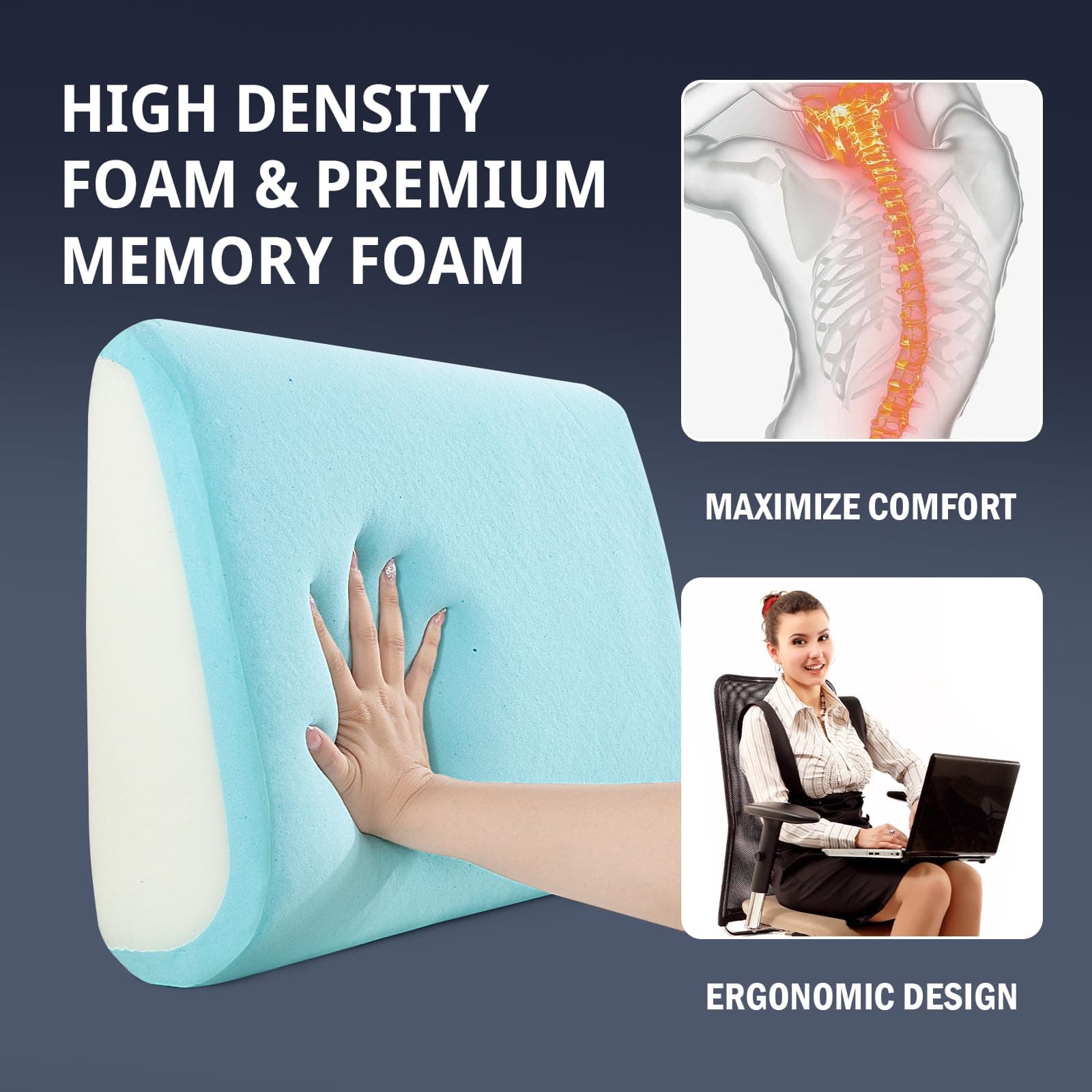 HOMBYS Lumbar Support Pillow for Recliner Chair, Memory Foam Back Support Cushion for Elderly,Extra Large Lumbar Support Pillow with Extension Straps, Thick Backrest for Home Reading,20x14x5 in