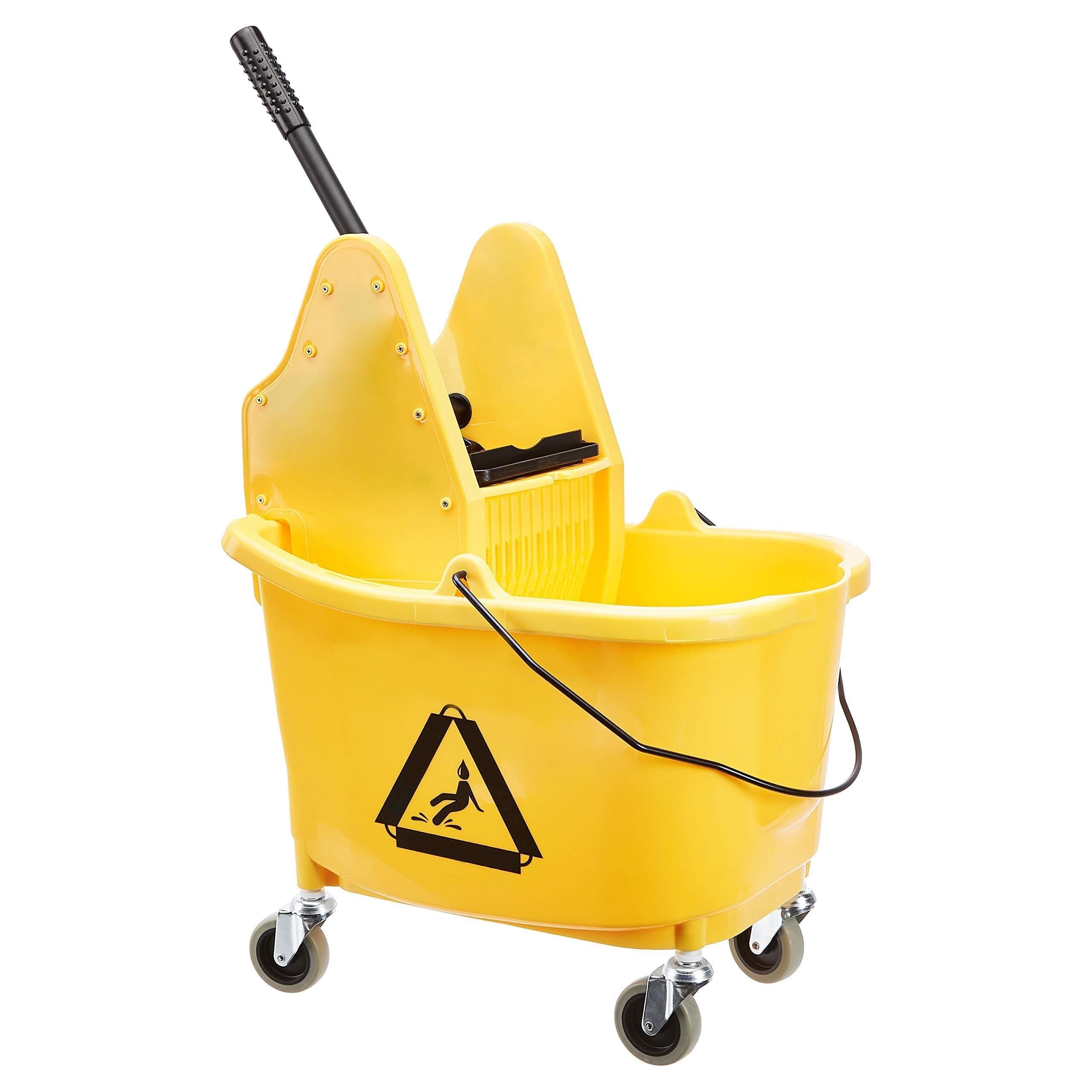Amazon Basics Floor Cleaning Rectangular Mop Bucket with Sturdy Down Press Wringer Combo, 35-Quart, Yellow