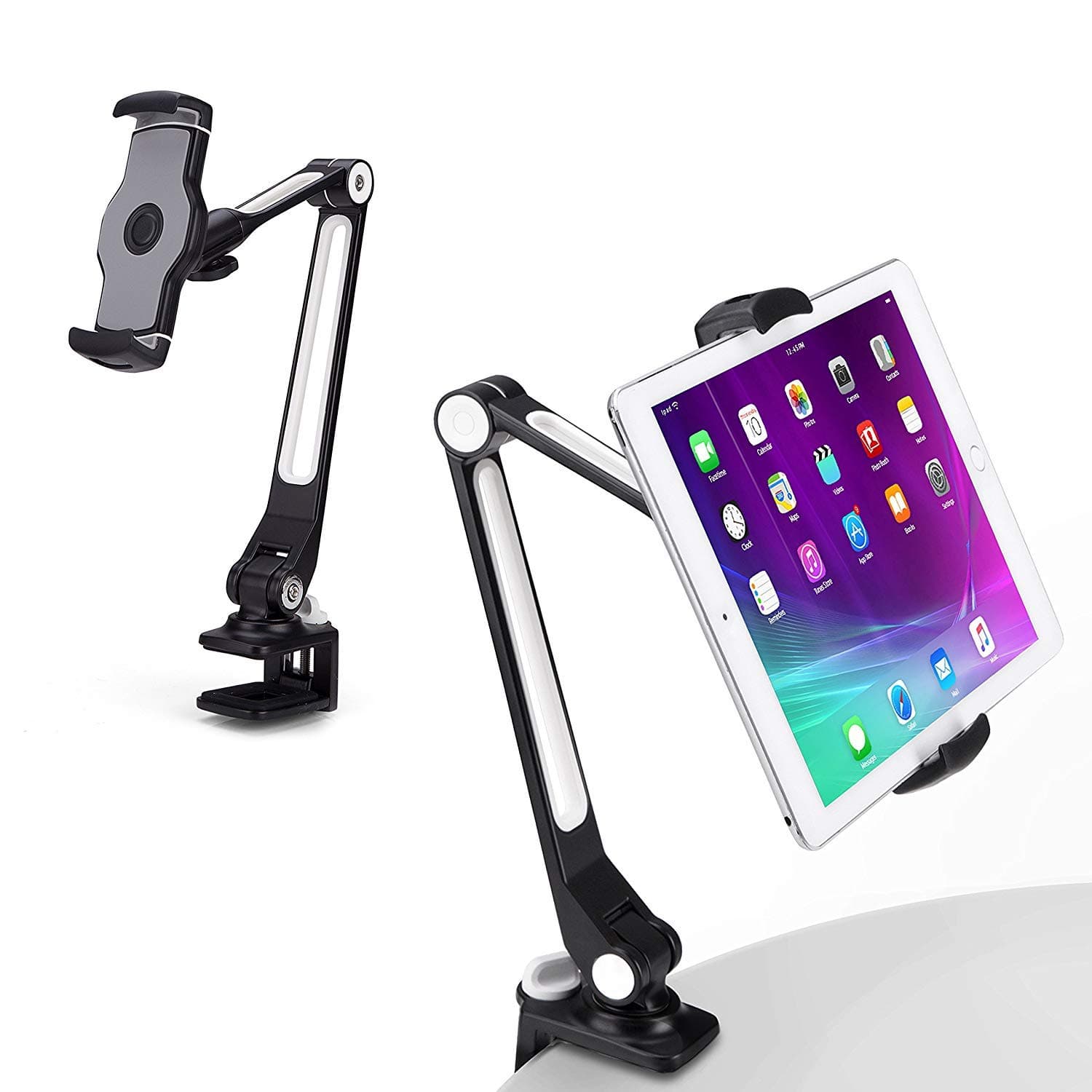 ABOUTTHEFIT Flexible and Adjustable Gooseneck 4-11 ft Clip on Desk or Kitchen Table Clamp Mount for iPad Air/Mini, Tablets, Moto, Samsung Smartphones (Black)