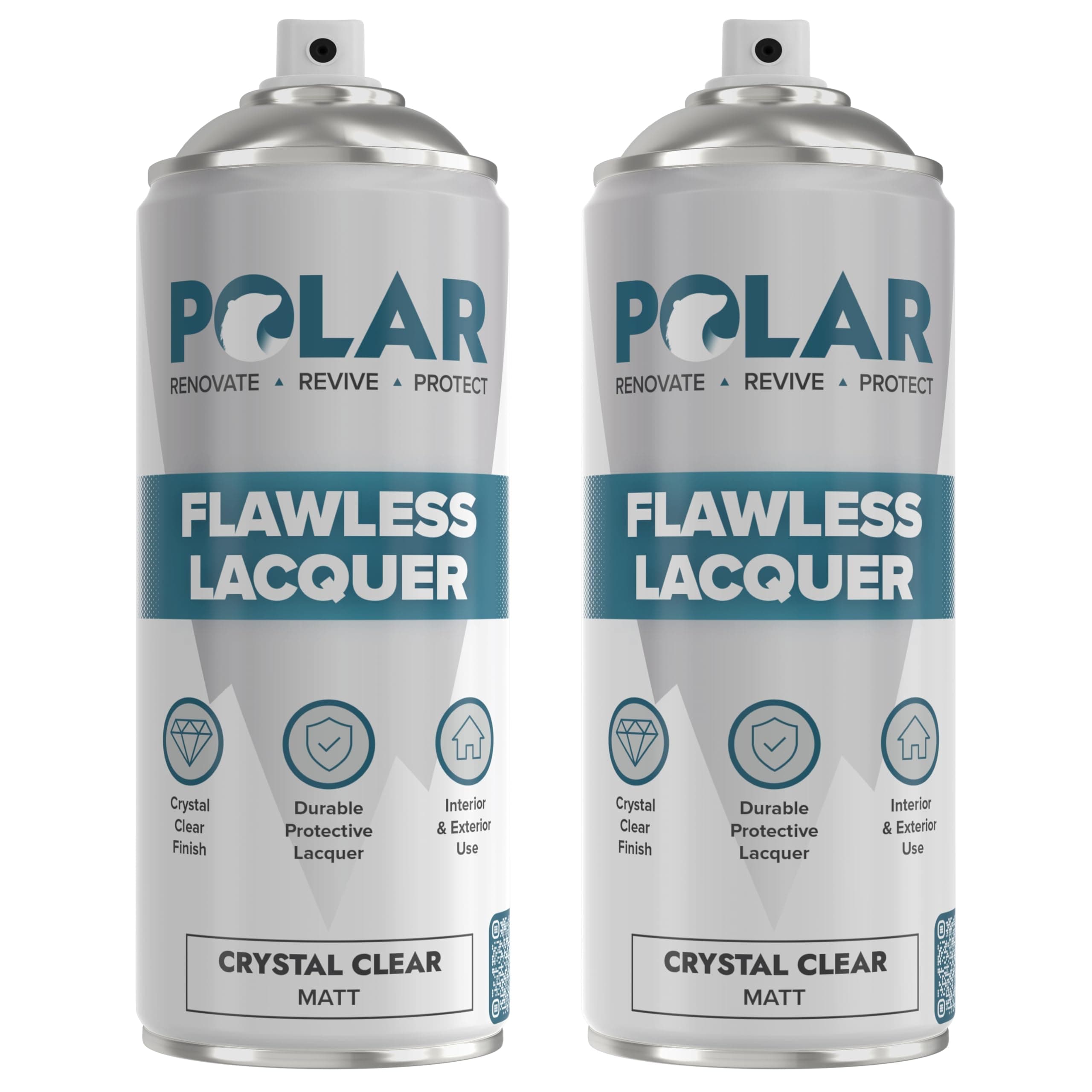 Polar Flawless Lacquer Spray - 2x400ml, Clear - Protective Coating for Wood, Ceramic, Glass, Plastic & Metal - Scratch Resistant & UV Protection - Primer for DIY, Interior & Exterior - Matt Finish