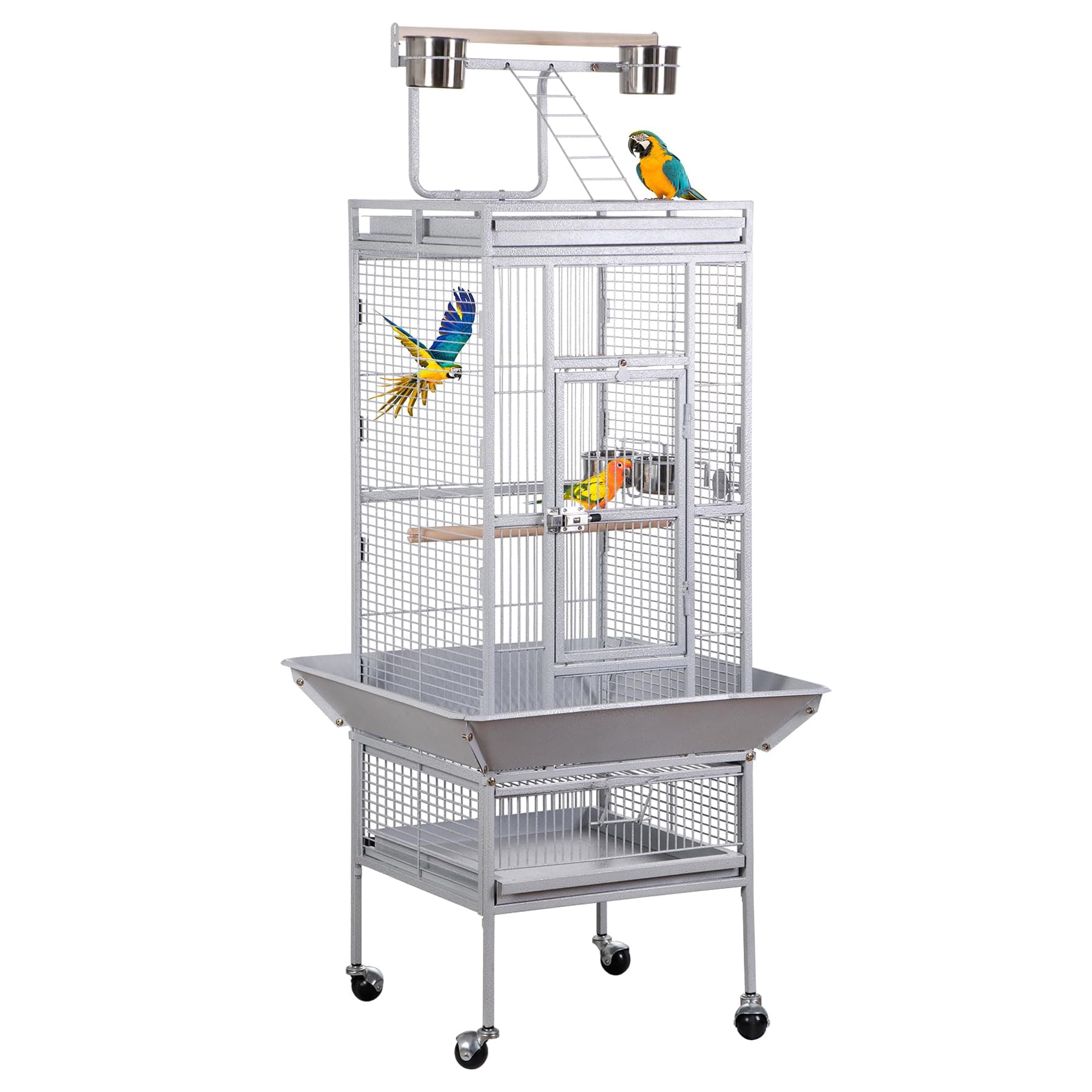 Nova Microdermabrasion 61 Inches Large Bird Cage Play Top Parrot Cockatiel Parakeet Chinchilla Macaw Cockatoo Cage W/Stand Perch Pet Supplies, White
