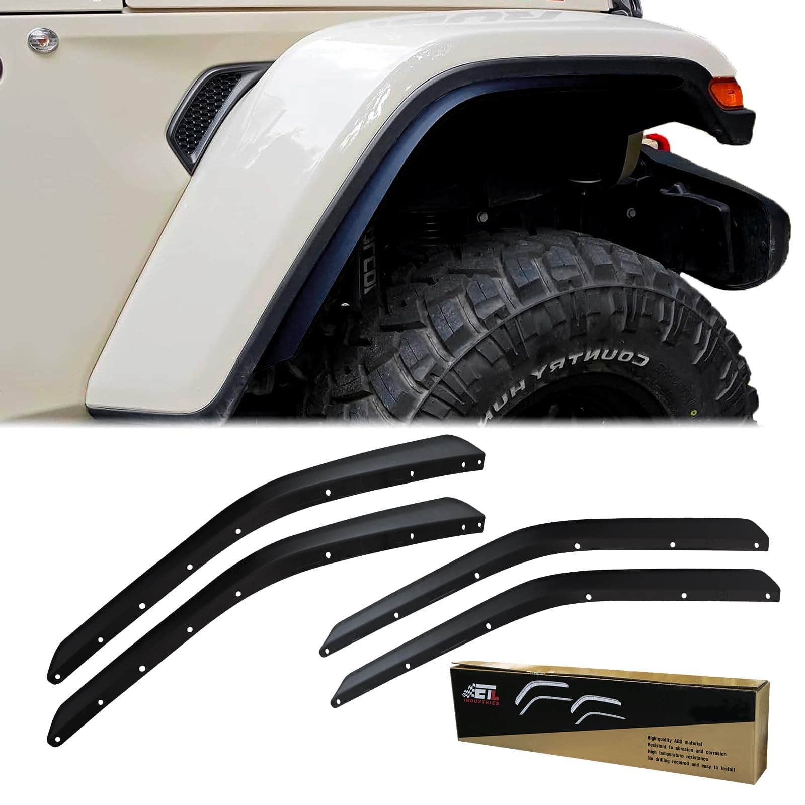 Front & Rear Fender Flares Extensions Set for 2020-2024 Jeep Wrangler Gladiator JT Mojave & Rubicon (Fit for JT High Fender)
