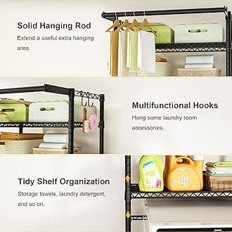 Ulif U11 Mini Over Washer and Dryer Shelves, 3 Tiers Laundry Room Storage and Organizer Standing Shelf, Metal Freestanding Clothes Drying Rack, 28.3”W x 19.7”D x 77.6”H, Black