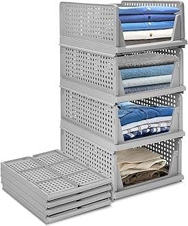 TANSUNG Space-Saving Stackable Plastic Storage Organiser 6 Piece Foldable and Practical Containers for Every Room