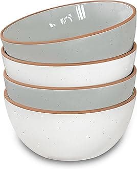 Ceramic Bowls For Kitchen, 28oz - Bowl Set of 4 - For Cereal, Salad, Pasta, Soup, Dessert, Serving etc - Dishwasher, Microwave, and Oven Safe - For Breakfast, Lunch and Dinner - Vanilla & Grey