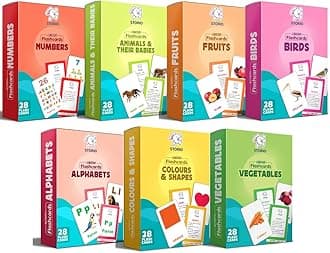 Storio Flashcards Early Learning 7 in 1 Flash Cards for Kids Babies | 196 Total Cards | Fun & Easy Language_Skills Learning Way for Preschoolers & Toddlers | 12+ Months
