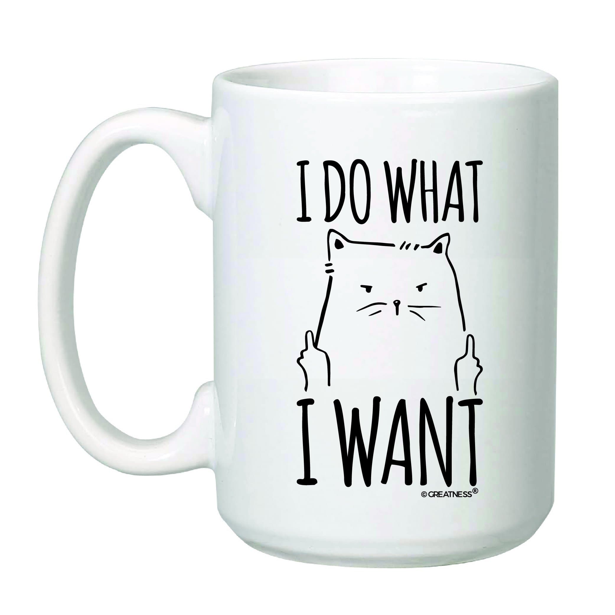 15 oz I Do What I Want Cat Coffee Mug - Funny Grumpy Cat - Rude Cat - Bold Cat Statement