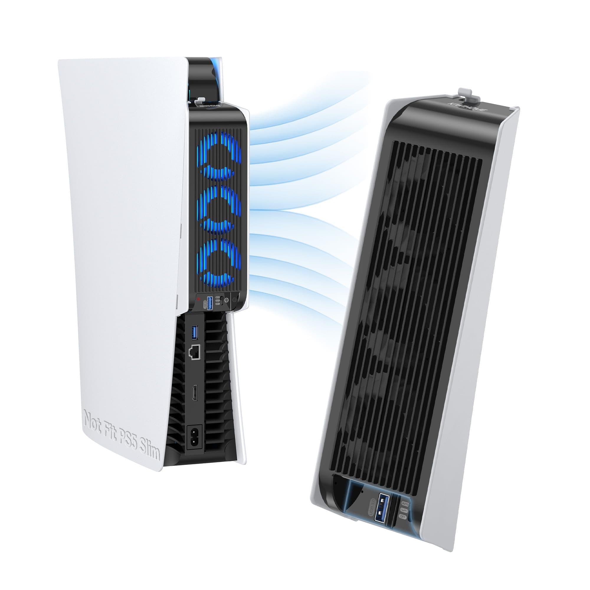 KIWIHOME Cooling Accessories for PS5, Horizontal Cooling Fan for PS5with LED Light, Upgraded Quiet Cooler Fan with USB3.0 Hubs, for PS5 Disc and Digital Edition(White)