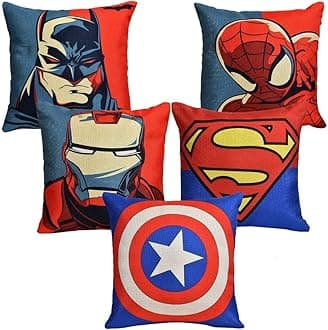 AEROHAVEN™ Set of 5 Multi Colored Avengers Decorative Hand Made Cotton Cushion Covers 16" x 16" (40cm x 40cm)