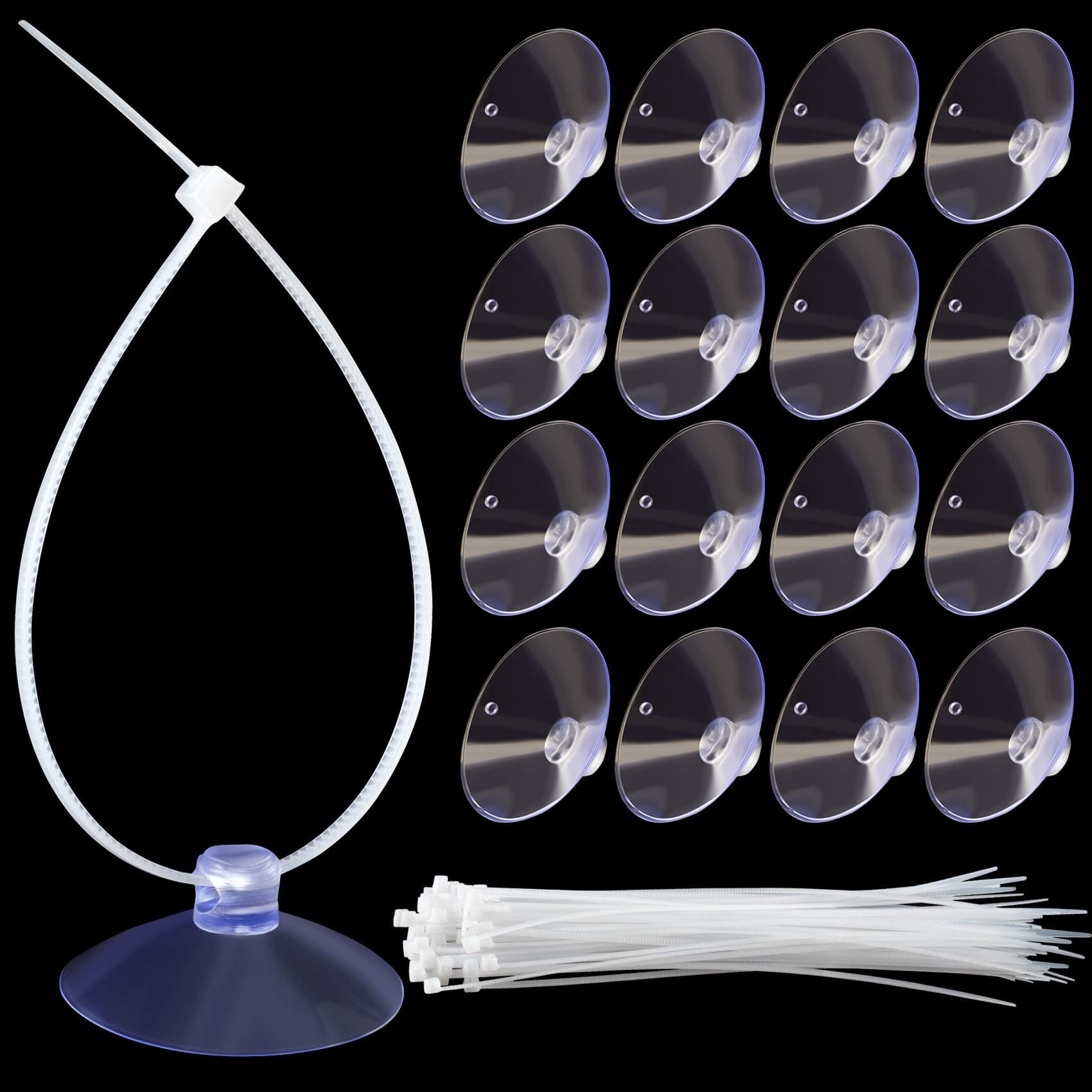 ANCIRS 30pcs 35mm Suction Cups with 50pcs Transparent Zip Ties, Rubber Anti-Collision Sucker Pad Without Hooks for Home & Kitchen Hanging Organization