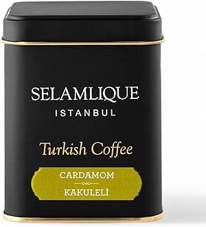 SELAMLIQUE ISTANBUL Cardamom Flavoured Ground Turkish Coffee | Finely Ground for Smooth Brew | Premium Arabica Beans | Stone-Milled Medium Roast | Authentic Spiced Turkish Coffee – 125g Box
