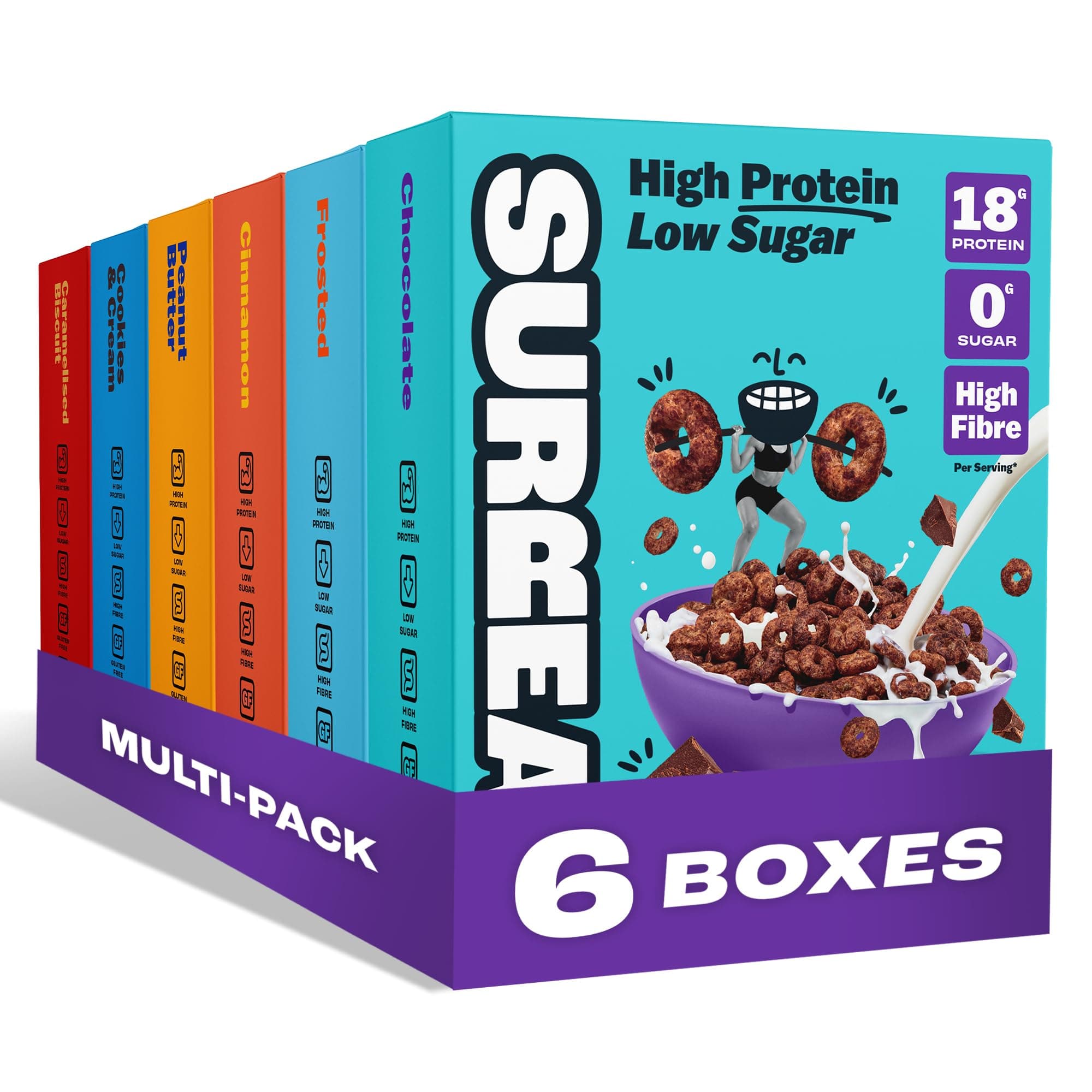 Gluten Free Mega Bundle - High Protein Cereal – Zero Sugar – Healthy Plant-Based Cereal - High in Fibre - Low Carb - Vegan - 17g-18g of Protein, 0g of Sugar - 240g per box, 6 Pack (1 x each)