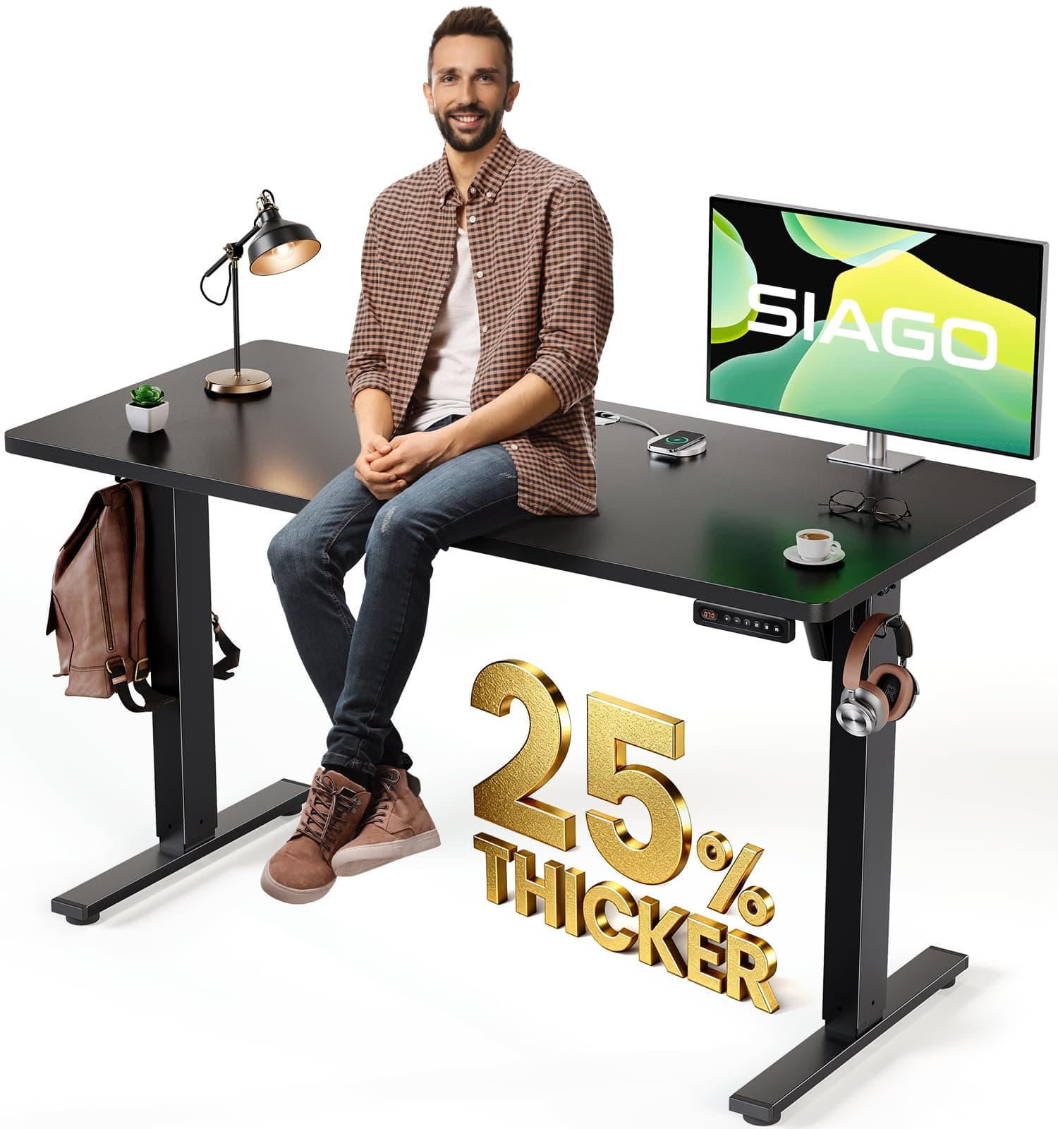 - SIAGO Electric Standing Desk Adjustable - 48 x 24 Inch Sit Stand up Desk with Cable Management - 3 Memory Preset Adjustable Height Table