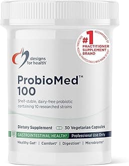 Designs for Health ProbioMed 100 - Probiotics for Digestive Health - 10 Strains with Lactobacillus Acidophilus Probiotic + Lactobacillus Rhamnosus - Gut Health + Immune Support Supplement (30 Caps)