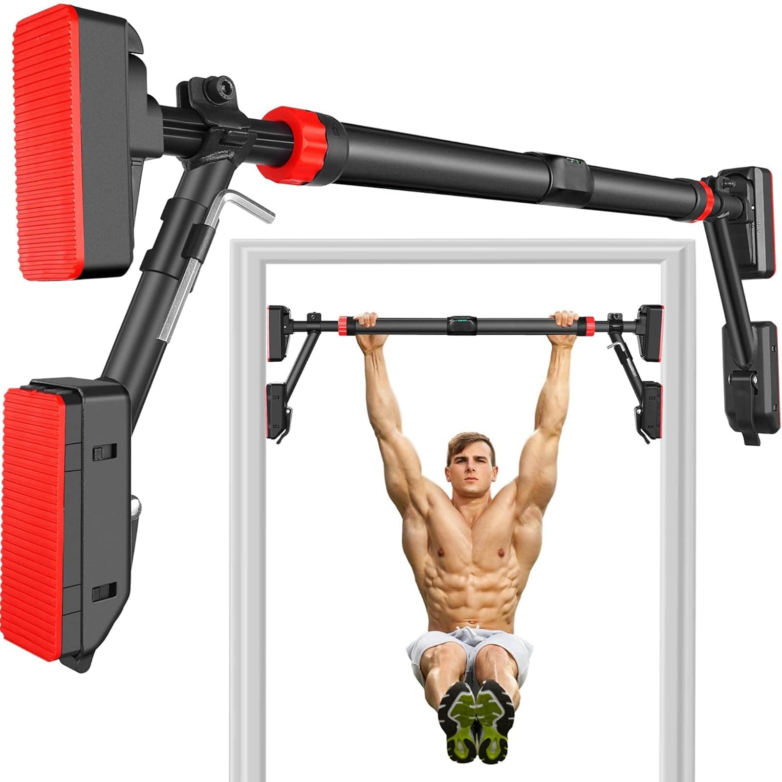 Yoawllty Pull Up Bar Doorway,Chin Up Bar Door Frame with Fixing Bracket,Adjustable Upper Body Workout Bar No Screw Wall Mounted Trainer Exercise Equipment for Home Fitness Sports