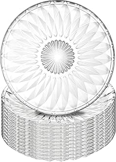 Set of 12 Crystal Glass Salad Plate, 8 Inch Round Clear Dessert Plates Restaurant Serving Party Plates for Fruits, Snacks