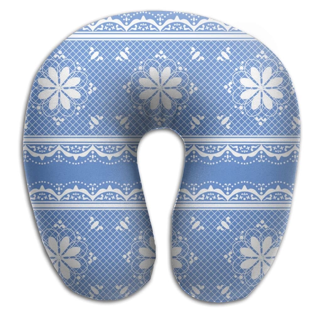 OASBHDUS159 Fresh Blue Lace Background U-shaped Design Perfectly Align The Neck And Head, Sleep Peacefully Even When Sitting In The Aviation Seat