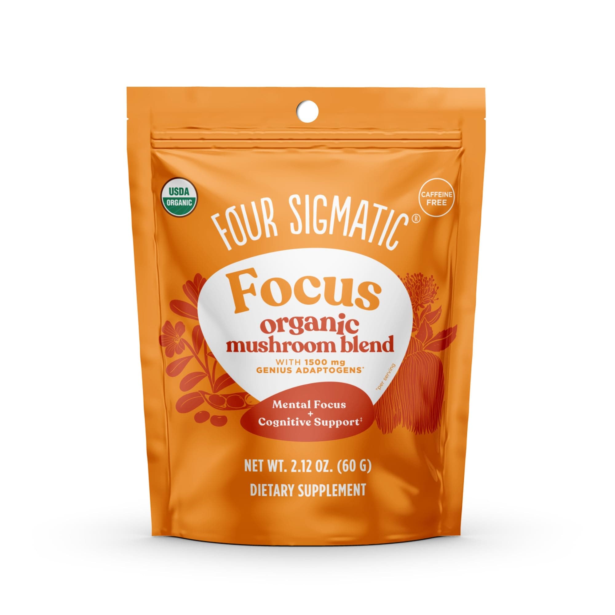 Focus Blend, 8 Superfoods Adaptogen Blend Mix by Four Sigmatic | Lion's Mane, Cordyceps, Rhodiola, Bacopa & Mucuna | Productivity & Creative Support | Decaf + Dissolves Easily | 30 Servings
