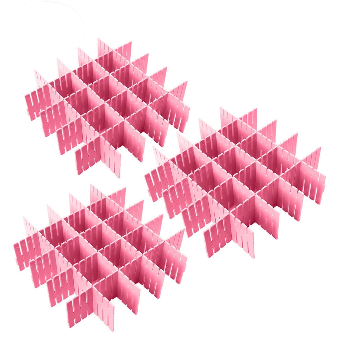 Coralpearl Drawer Organizer Grid Dividers X 24 Adjustable Plastic Diy Partition Separators Storage Box Tidy Inserts for Underwear Sock Bra Tie Scarf Tshirt Ornament Makeup Kitchen Cutlery (Pink)