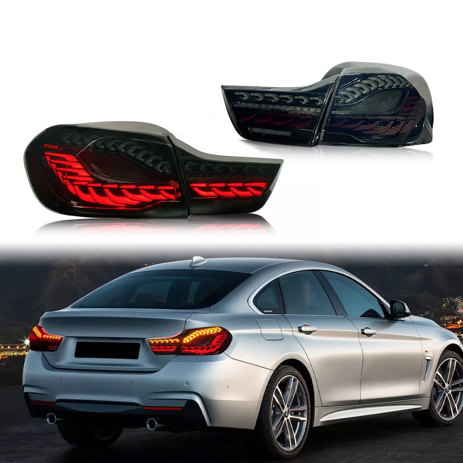 HCmotion LED Tail Lights Assembly For BMW 4 Series M4 F32 F33 F82 F36 F82 F83 Sedan/Convertible/Coupe 2014-2020,LED Rear Lamps With Start-up Animation & Sequential Indicator (S)