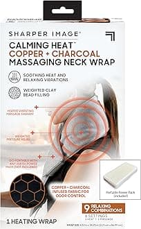 Calming Heat Neck Wrap Includes Portal Power Pack by Sharper Image Copper & Charcoal Infused Personal Electric Neck Heating Pad with Vibrations, 3 Heat & 3 Vibration Settings- 9 Relaxing Combinations