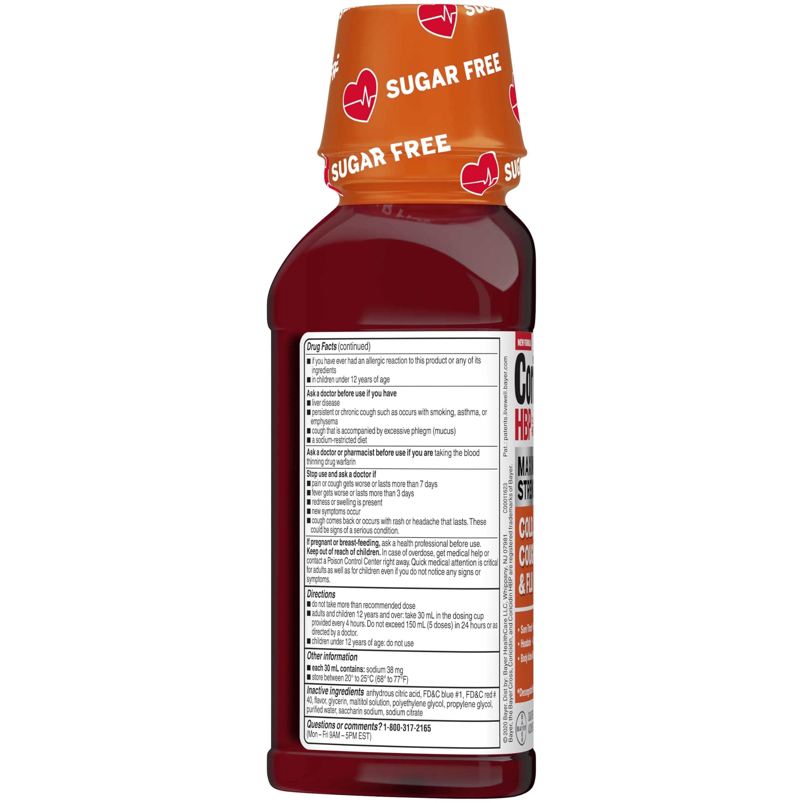 Coricidin HBP Maximum Strength Cold, Cough & Flu Sugar-Free Liquid - 12 fl oz