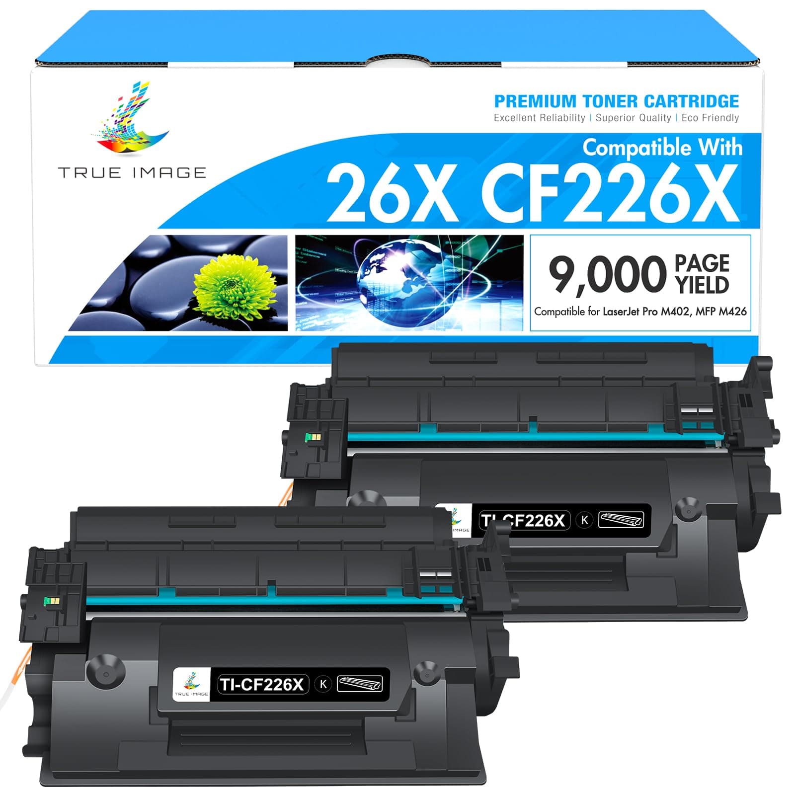 TRUE IMAGE CF226X 26X Toner Cartridge for HP Printer Replacement for HP 26X CF226X 26A CF226A Laseriet Pro M402n M402dn MFP426fdw M426fdn M426dw M402dne M402 Printer Ink High Yield (Black, 2 Pack)