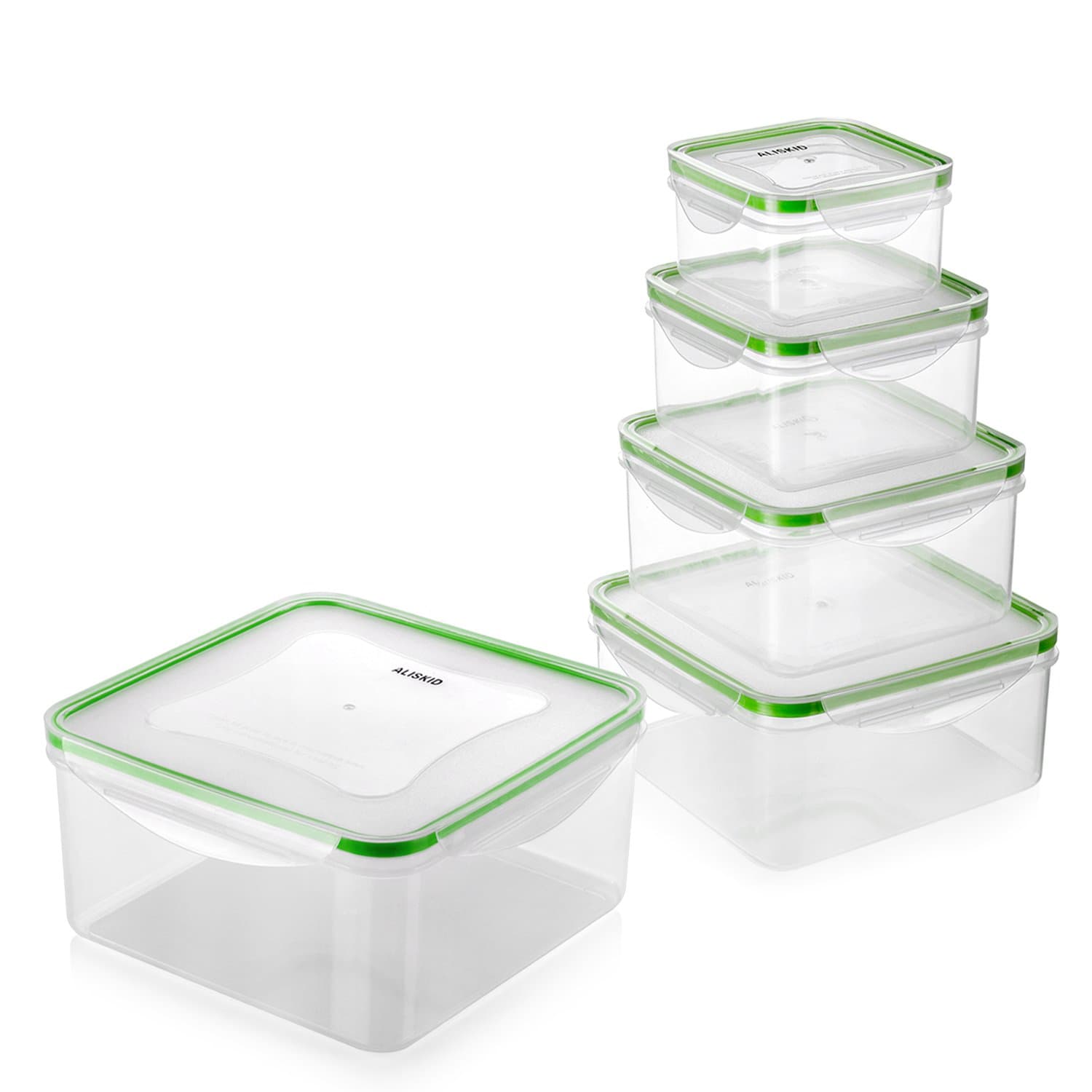 Food Storage Containers with Lids - ALISKID 5 Pack Airtight Plastic Crisper Containers Set, BPA Free, Freezer, Dishwasher, Microwave Safe