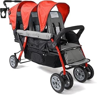 by Foundations Compass 3 Seat Triple Stroller | Foot Brake | Shock-Absorbing All-Terrain Wheels | Easy Folding | Red