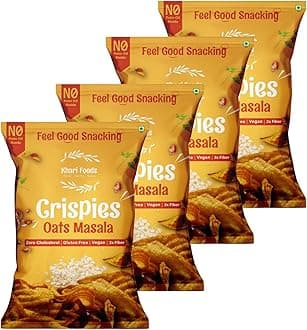 Oats Crispies, Masala Flavoured Chips, No Palm Oil, No Maida, Oats Goodness, Fibre Rich, Zero Cholestrol, Gluten Free Vegan Snacks (50g x 4 Combo)