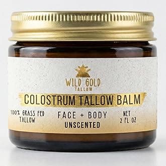 - 100% Grass Fed Tallow Balm with Colostrum & Emu Oil - Handmade Whipped Beef Tallow for Face and Body, Sensitive Skin Tallow Moisturizer made with True First Colostrum, (Unscented)