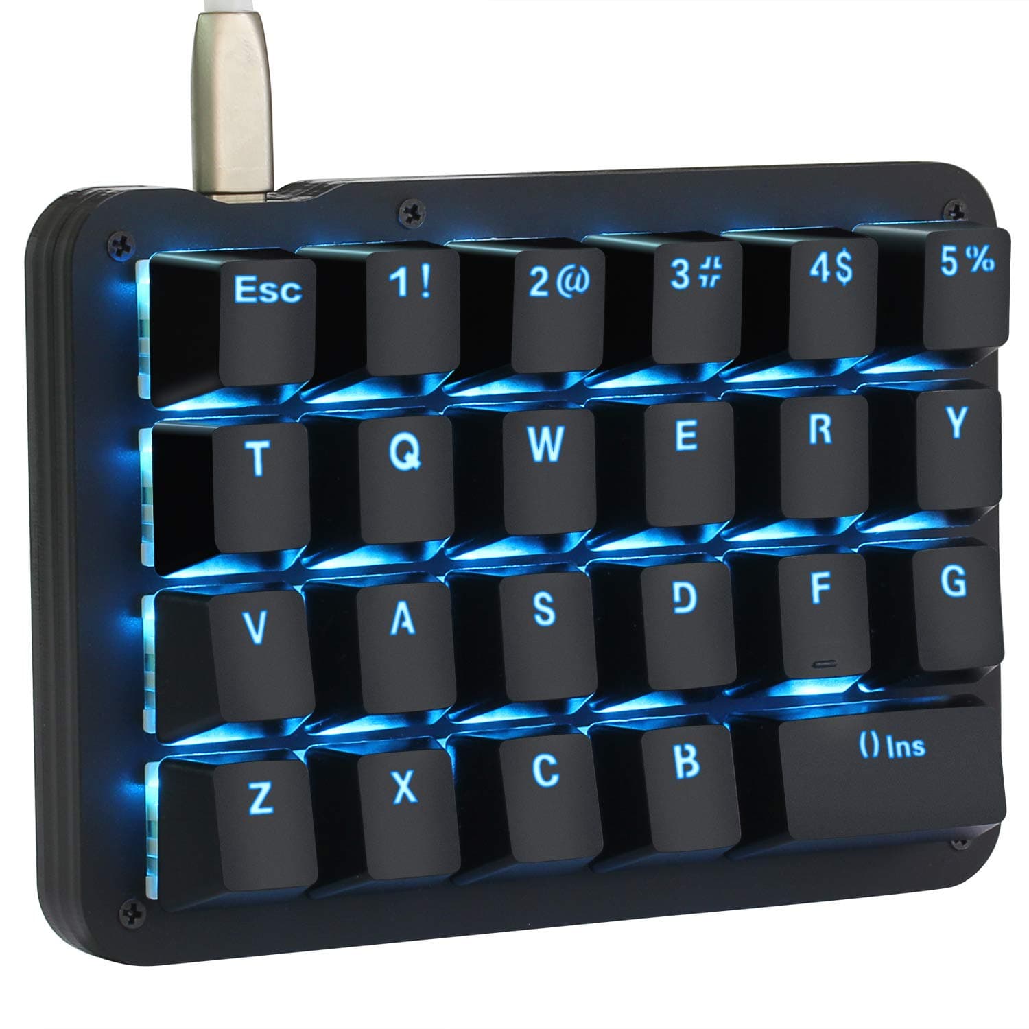 Koolertron One Handed Macro Mechanical Keyboard, Blue LED Backlit Portable Mini One-Handed Mechanical Gaming Keypad 23 Fully Programmable Keys Red Switches (Blue Backlit/Red switches)