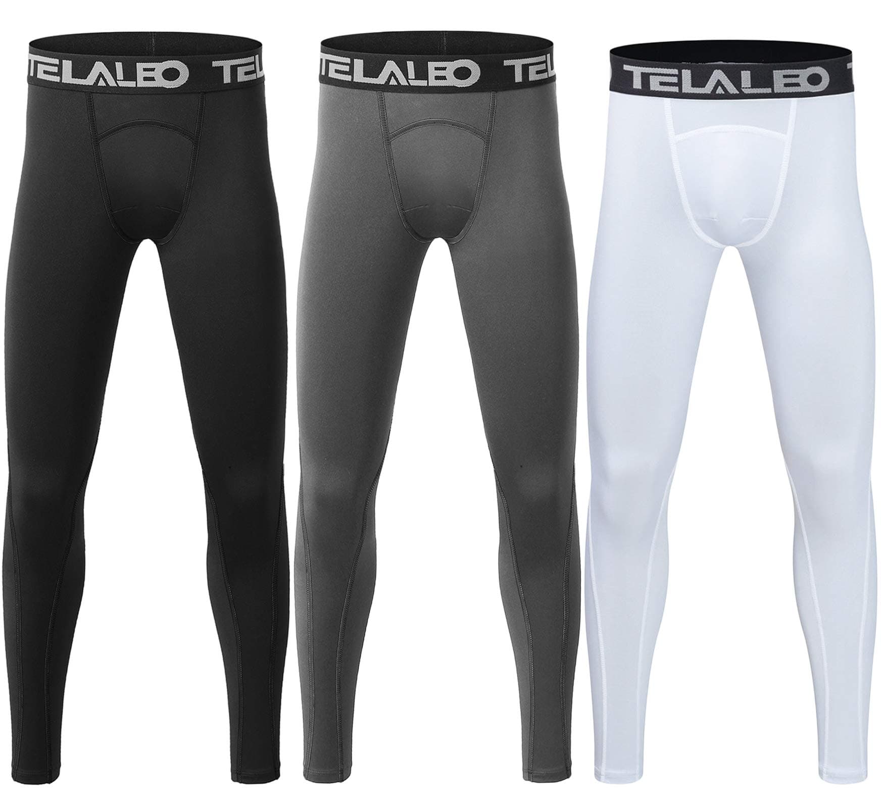 TELALEO1/2/3/4 Pack Boys' Youth Compression Leggings Pants Tights Athletic Base Layer for Running Hockey Basketball