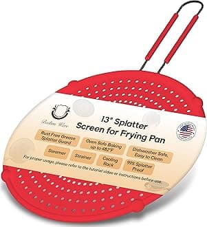 Splatter Screen for Frying Pan | USA Brand | 13-Inch Red, Fit Pans (12" to 13") Silicone Grease Splatter Guard for Frying Pan and Stove by Beckon Ware