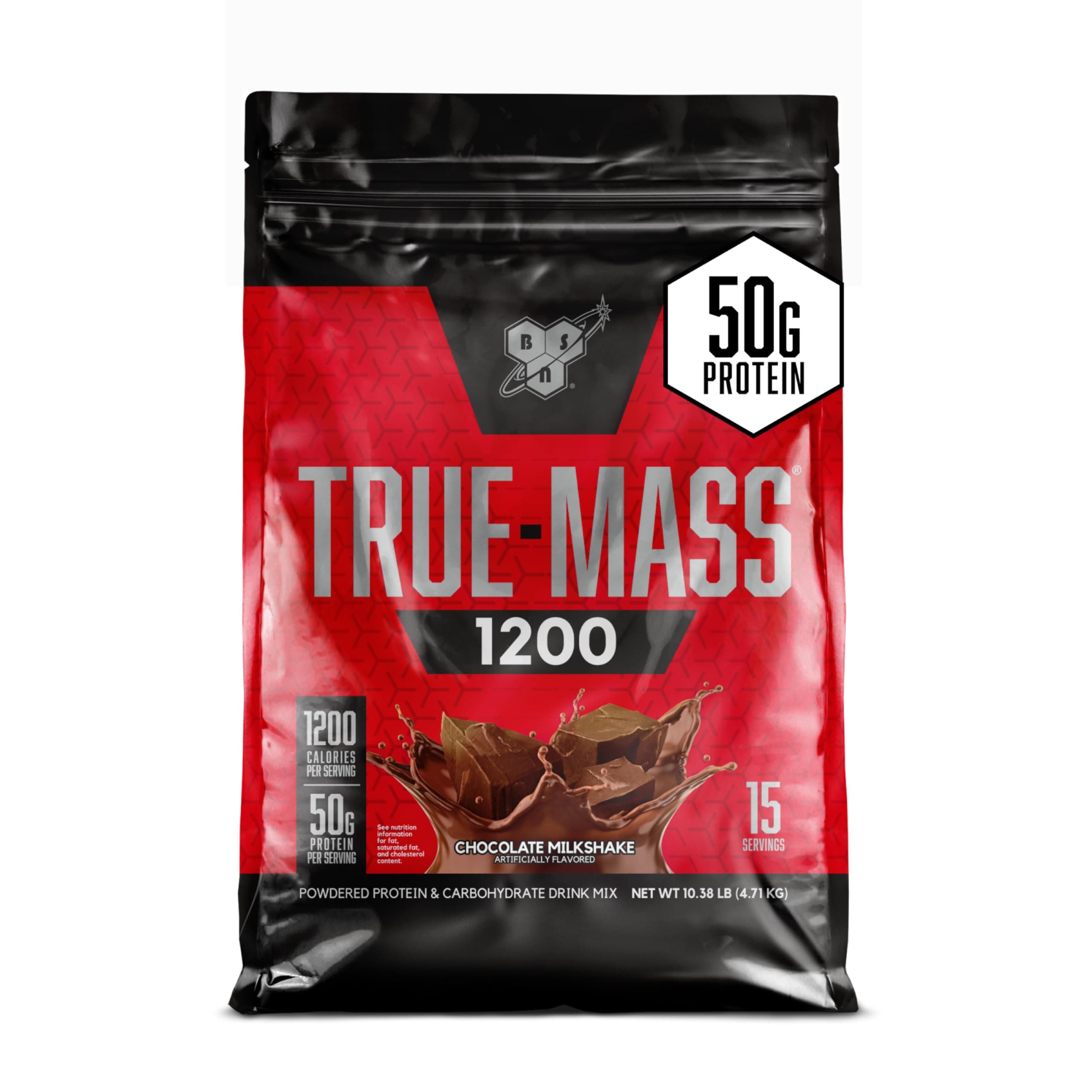 TRUE-MASS 1200 Weight Gainer, Muscle Mass Gainer Protein Powder, Chocolate Milkshake, 10.38 Pound