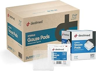 - Dealmed 3’’ x 3’’ Sterile Gauze Pads (100 Count) Disposable and Individually Wrapped Medical Gauze Pads, Wound Care Product for First Aid Kit and Medical Facilities (Case of 24)