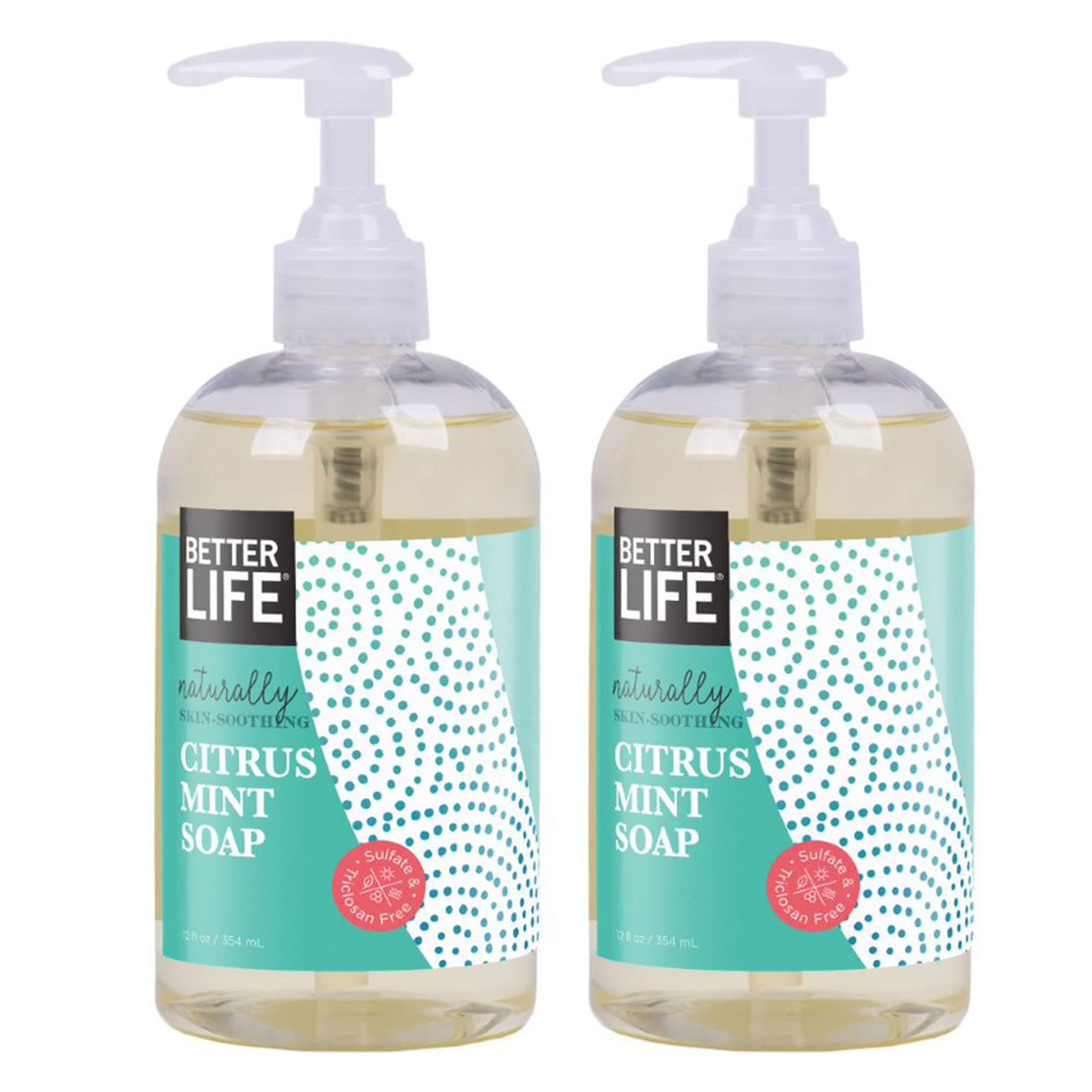 Better Life Liquid Hand Soap - Moisturizing Hand Wash Pump with Aloe & Vitamin E for Kitchen or Bathroom - 12oz (Pack of 2), Citrus Mint