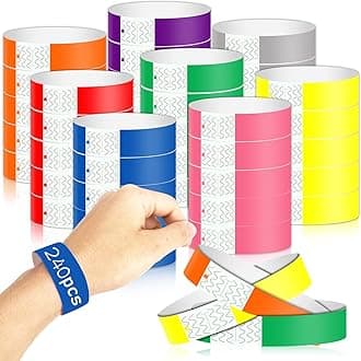 SYOSI Paper Wristbands for Events - Neon, Colored, Waterproof Hand Bands for Party Clubs - Lightweight Concert Adhesive Wristbands (240 Pack)