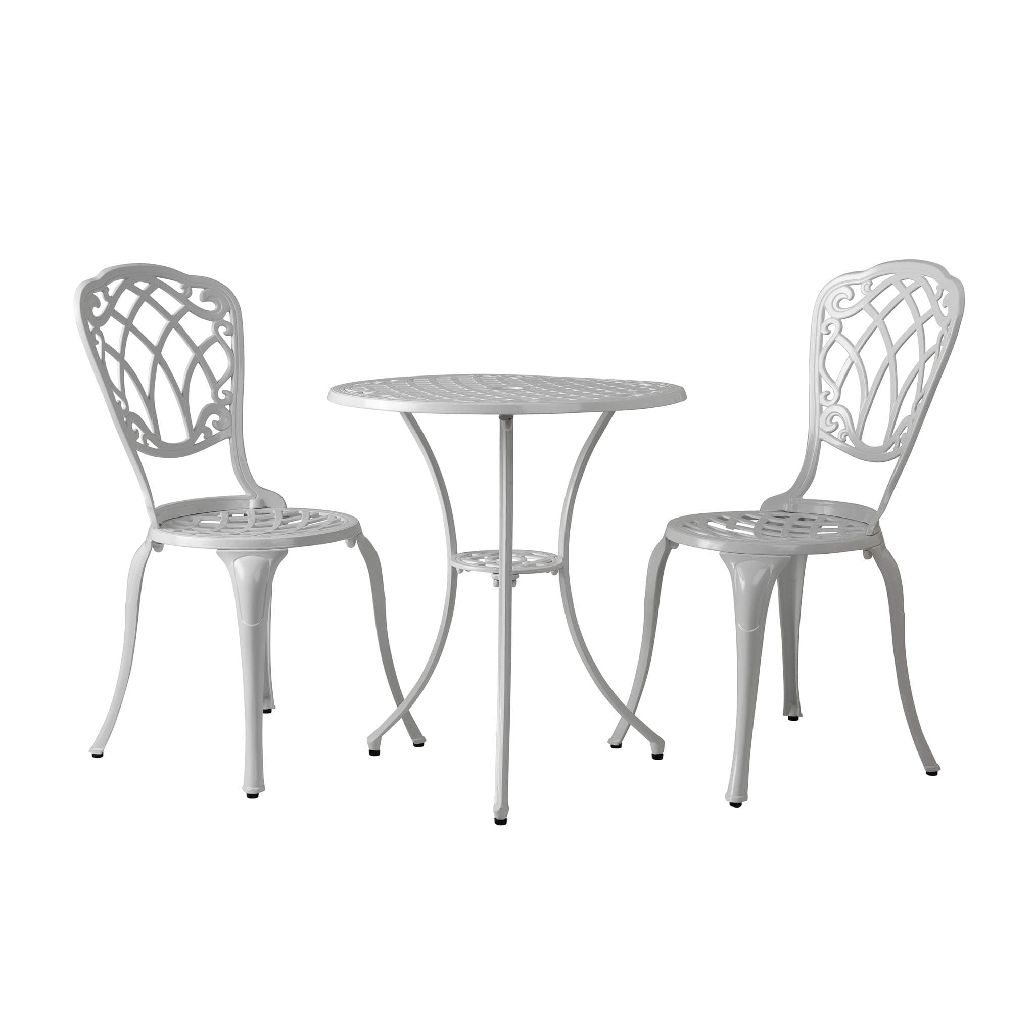Patio Sense Palisade Bistro Set | 3 Pieces | Round Table and 2 Chairs | Cast Aluminum Construction | Gloss White Finish | Ideal for Outdoor Seating, Porch, Lawn, Garden, Backyard, Pool, Deck, Balcony