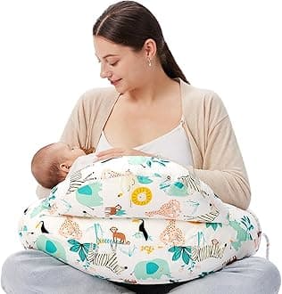 momcozy Nursing Pillow With Breastfeeding - Ergonomic Support & Original Security Fence to Baby' Safety - Making Breastfeeding Easy and Comfort for Mom & Baby, Colorful Animals